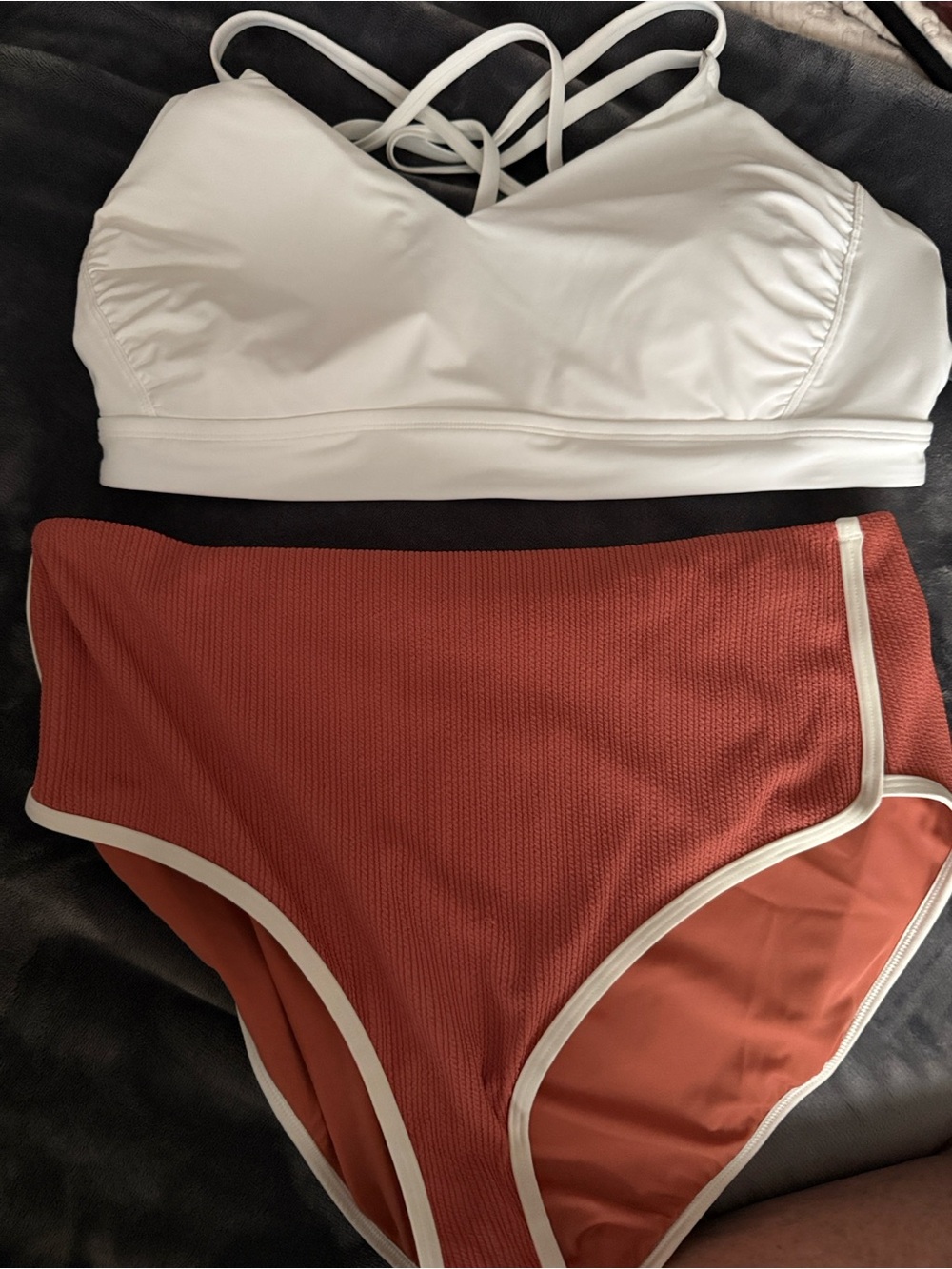 CALIA White Strappy Bikini Top & Rust-Red High Waist Bikini XXL - NEW